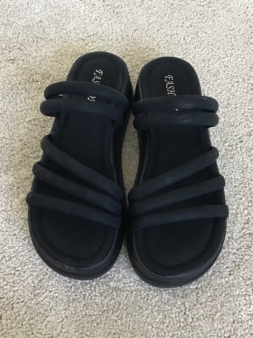 Black Strappy Slide Sandals for Women